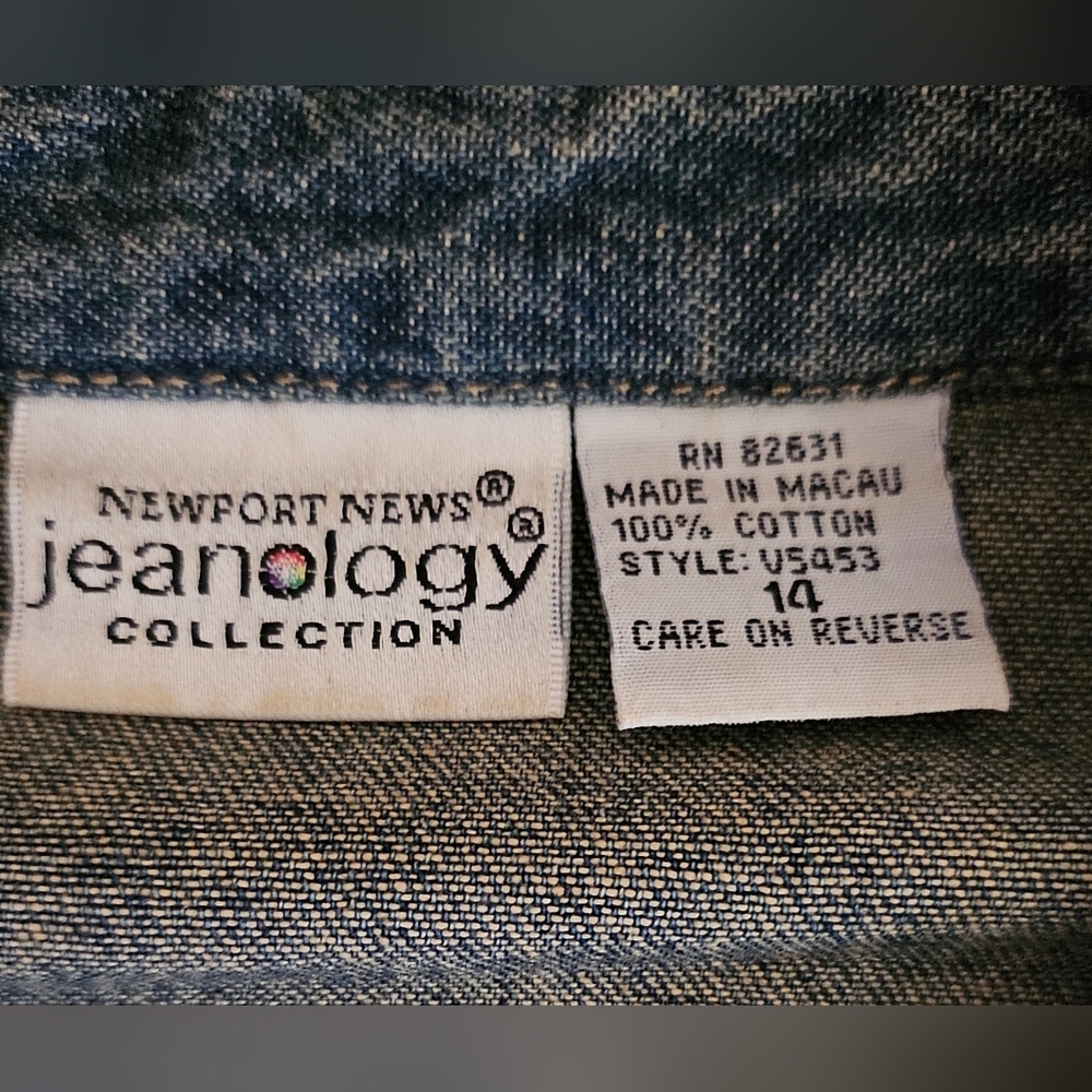 📣 Newport News Jeanology Blue Jean Blazer or Blouse 3/4 Sleeve Layers Size 14 - Picture 5 of 5